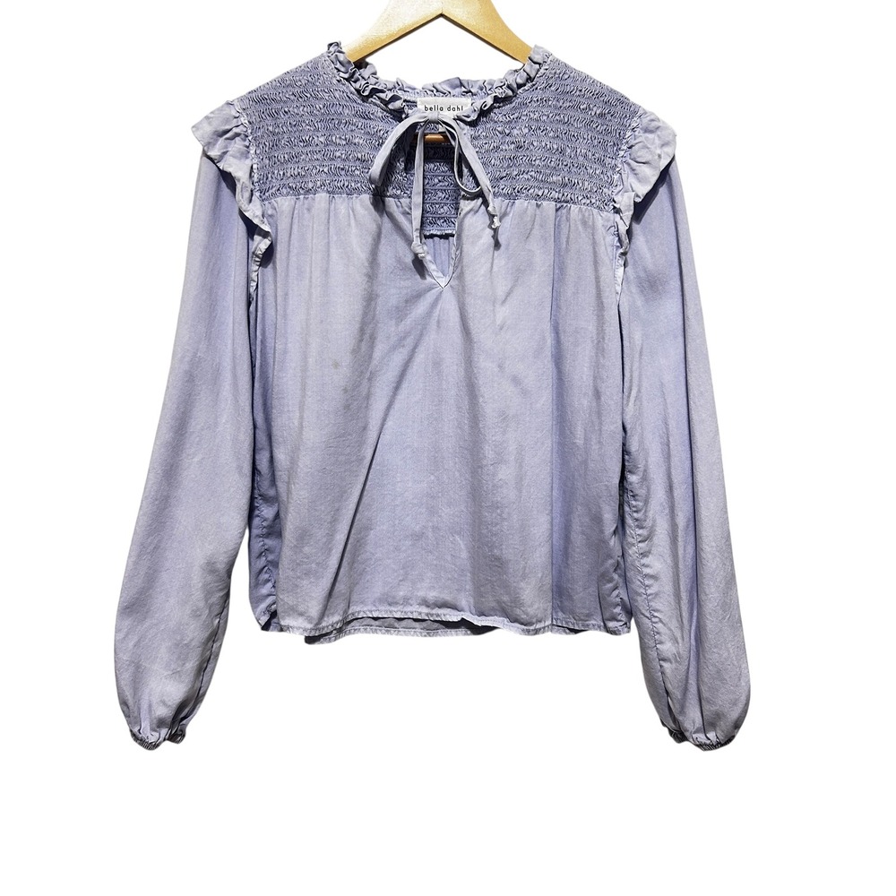 Bella Dahl Womens Top XS Blue Smocked Ruffle Boho Chic Peasant Western Cowgirl